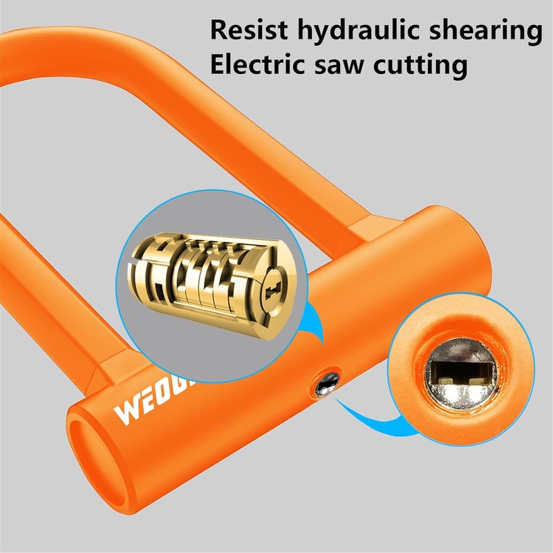 Weogine Bike Lock - Heavy Duty Anti Theft Bike U Lock with 5ft Security Steel Cable - 17mm Shackle Bicycle U-Locks with Keys & Sturdy Mounting Bracket for Road, Mountain, Electric Bike - Image 4